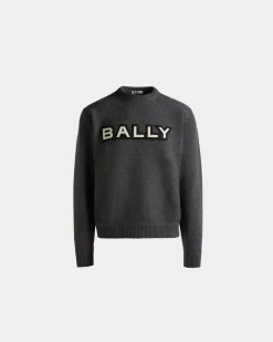 Crewneck Sweater With Logo In Dark Grey Wool