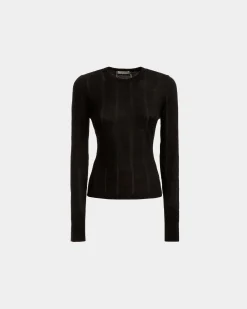 Crewneck Top In Black Cotton And Silk
