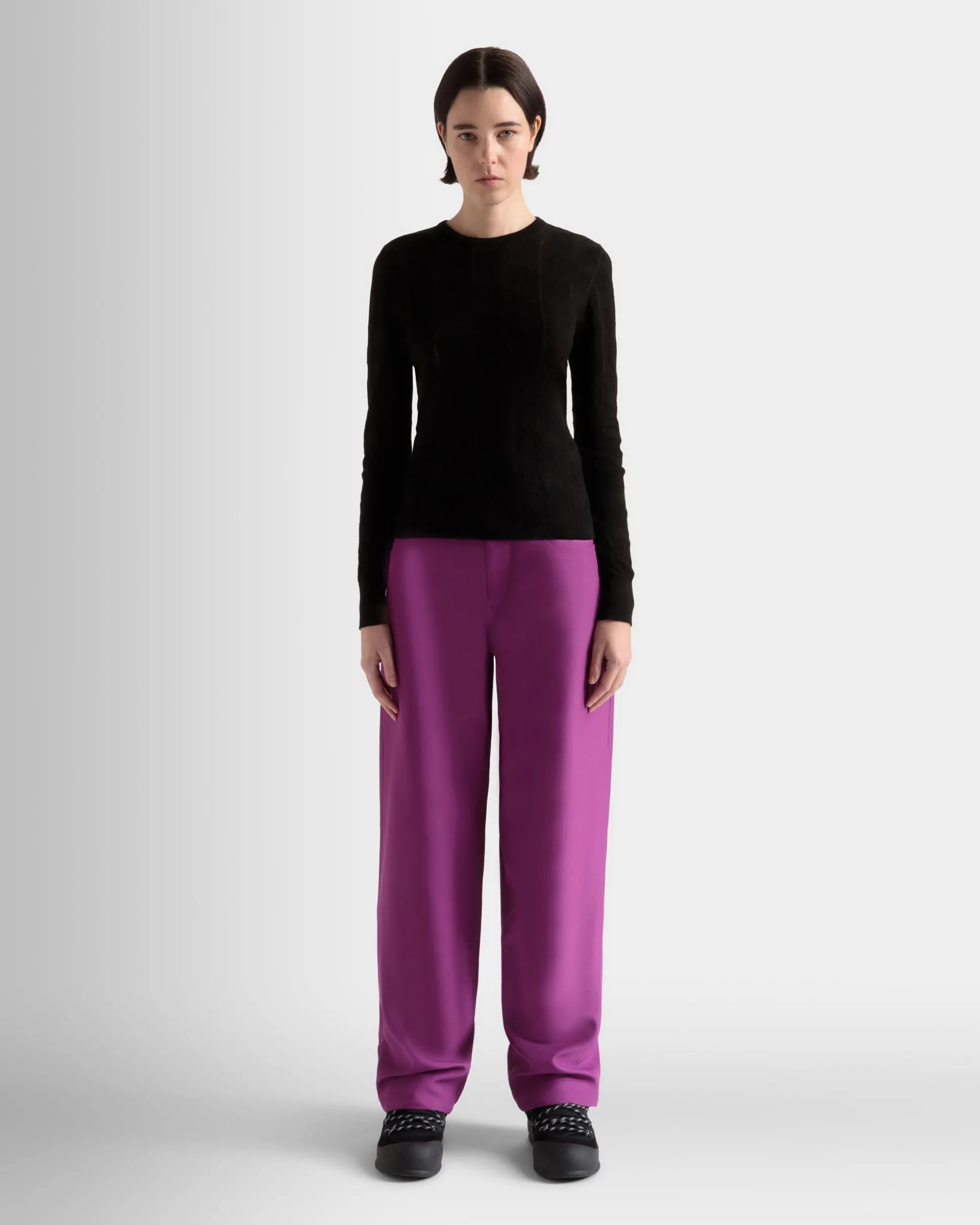 Crewneck Top In Black Cotton And Silk