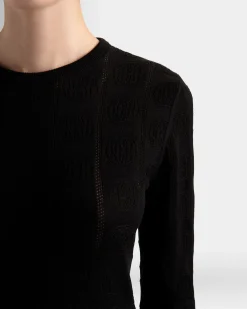 Crewneck Top In Black Cotton And Silk