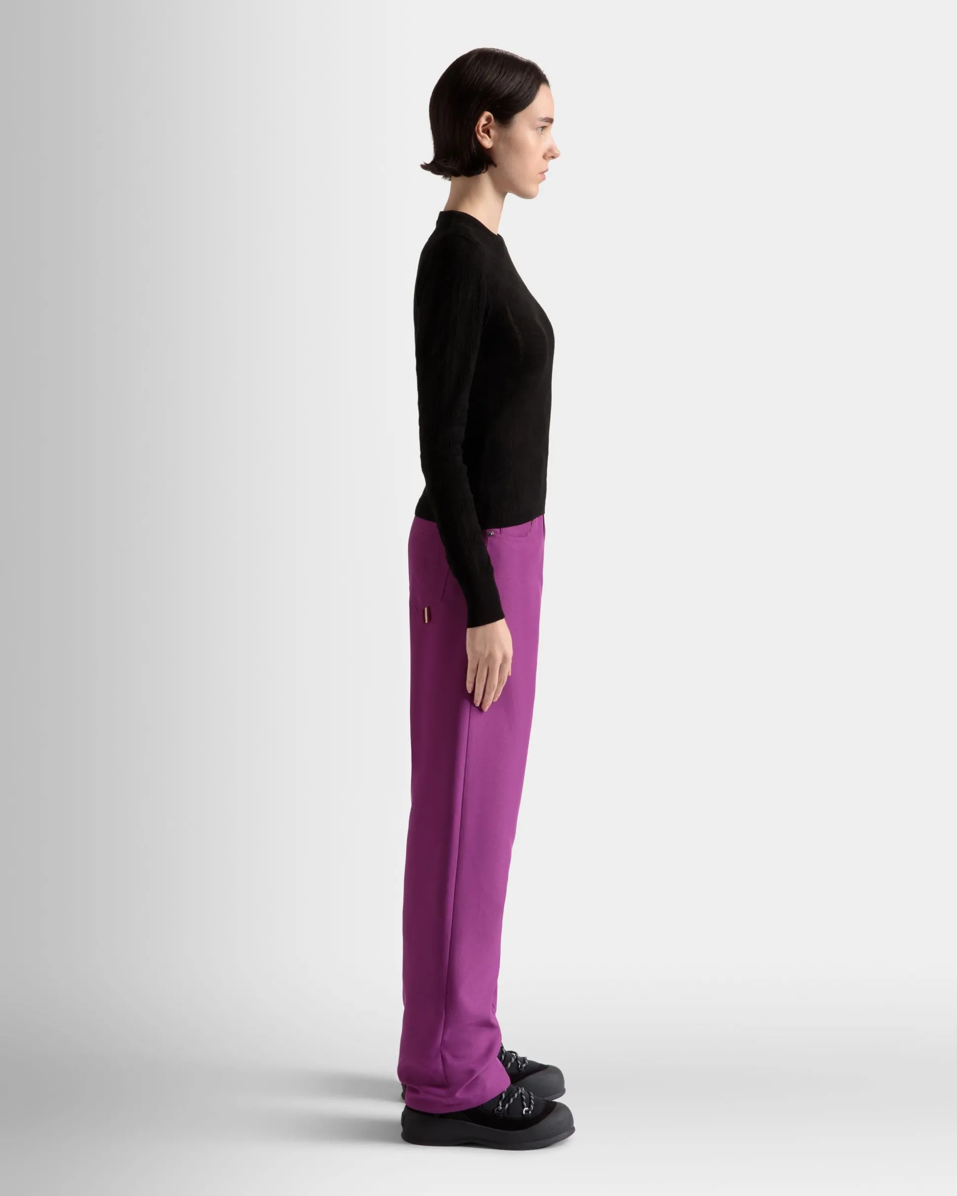 Crewneck Top In Black Cotton And Silk