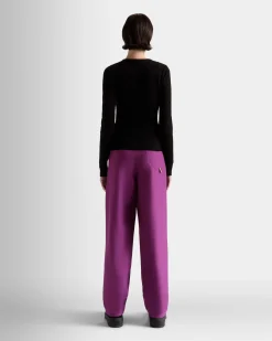 Crewneck Top In Black Cotton And Silk