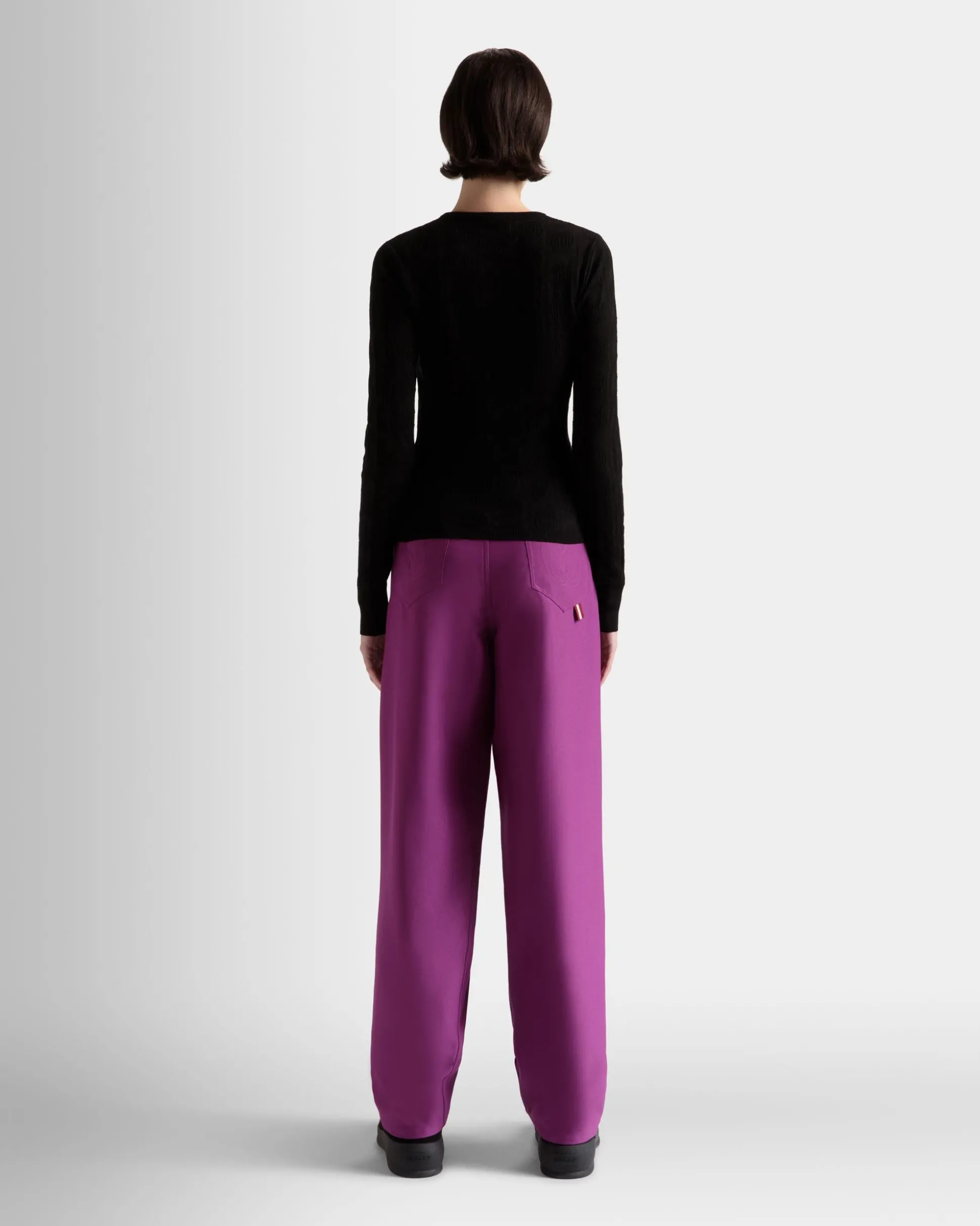 Crewneck Top In Black Cotton And Silk