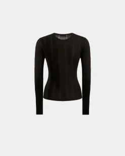 Crewneck Top In Black Cotton And Silk