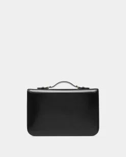 Deco Briefcase in Black Brushed Leather