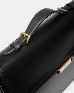 Deco Briefcase in Black Brushed Leather