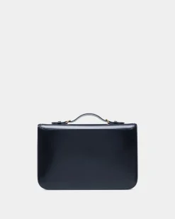 Deco Briefcase in Navy Blue Brushed Leather