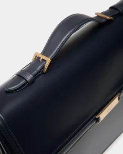 Deco Briefcase in Navy Blue Brushed Leather