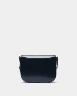 Deco Crossbody Bag in Navy Blue Brushed Leather