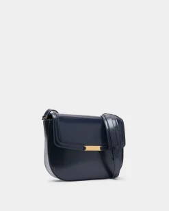 Deco Crossbody Bag in Navy Blue Brushed Leather