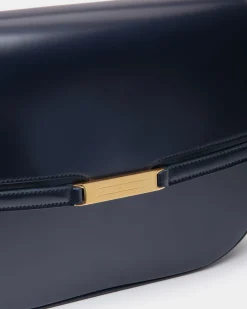 Deco Crossbody Bag in Navy Blue Brushed Leather