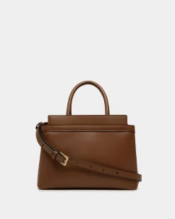 Deco Small Tote Bag in Brown Leather