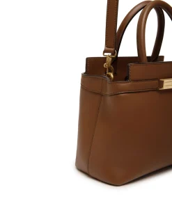 Deco Small Tote Bag in Brown Leather