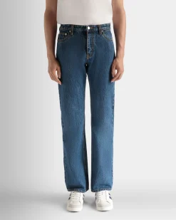 Denim Pants in Medium Blue Cotton