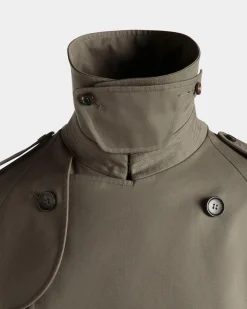 Double-breasted Trench In Military Green Cotton Blend Gabardine