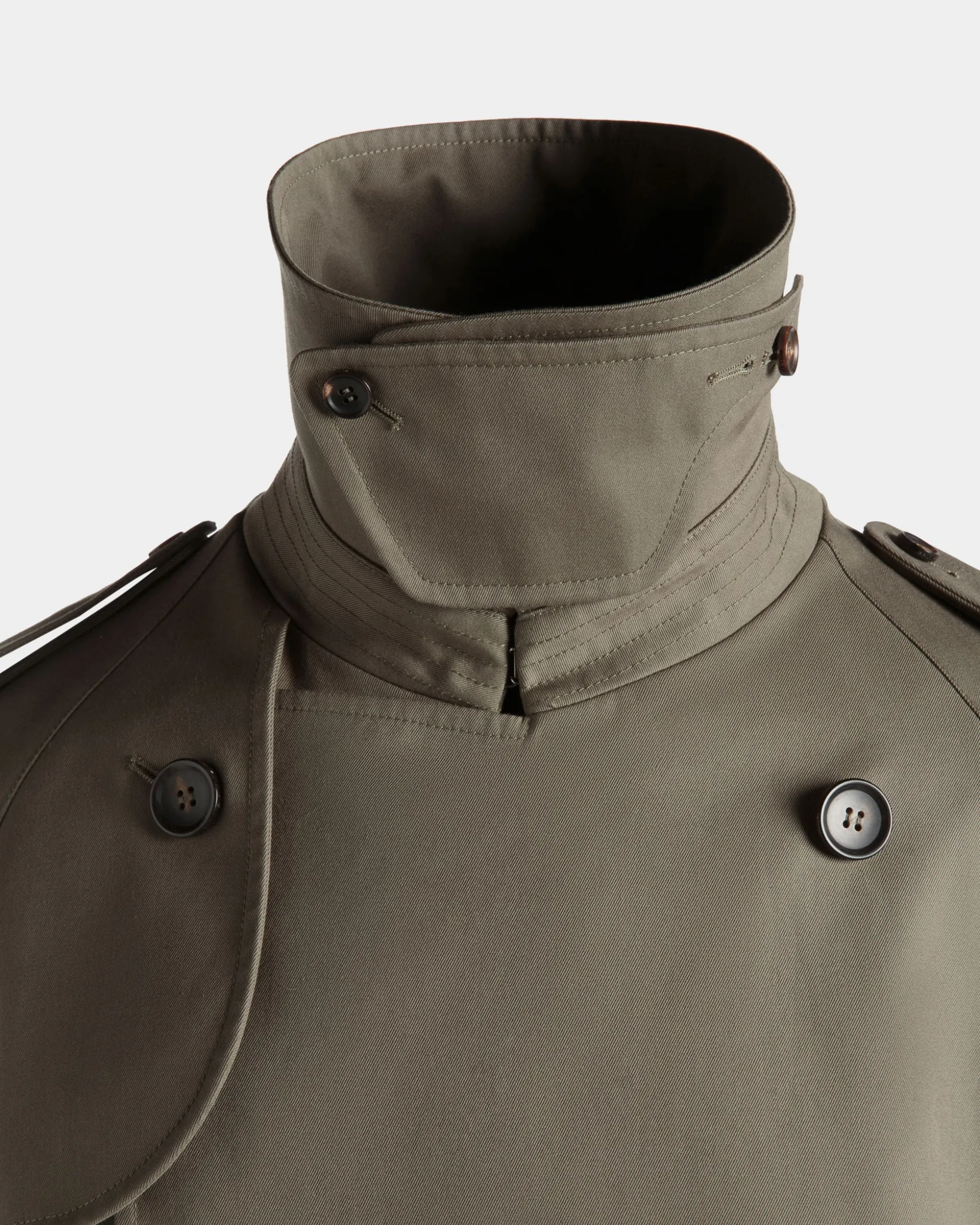 Double-breasted Trench In Military Green Cotton Blend Gabardine