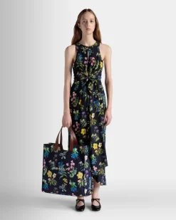 Easy Bally Tote Bag In Mountain Flower Print Canvas And Leather