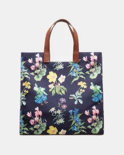 Easy Bally Tote Bag In Mountain Flower Print Canvas And Leather