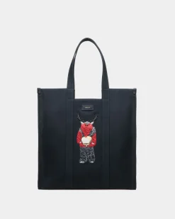 Easy Bally Tote In Navy Blue Cotton Canvas