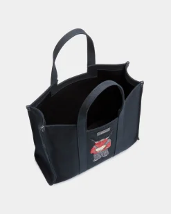 Easy Bally Tote In Navy Blue Cotton Canvas