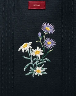 Easy Bally Tote In Navy Blue Cotton Canvas