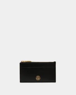 Emblem Card Holder In Black Leather