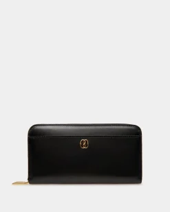 Emblem Long Wallet in Black Leather