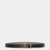 Emblem 25mm Reversible Belt in Navy Blue And Taupe Leather