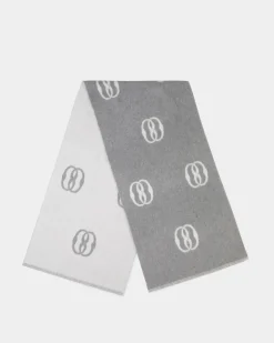 Emblem Scarf In Grey And White Wool