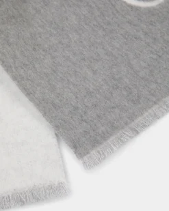 Emblem Scarf In Grey And White Wool