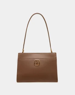 Emblem Shoulder Bag in Brown Grained Leather