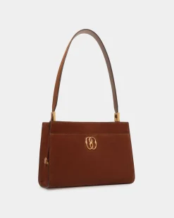 Emblem Shoulder Bag in Brown Suede