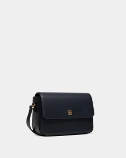 Emblem  Small Crossbody Bag in Navy Blue Leather