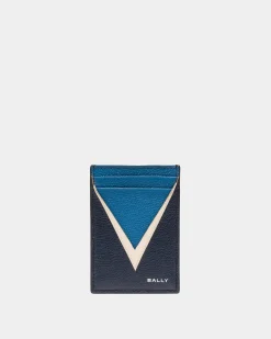 Flag Card Holder in Blue Leather