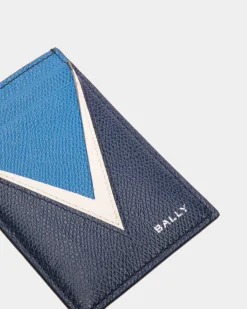 Flag Card Holder in Blue Leather