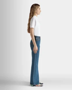 Flared Denim Pants in Medium Blue Cotton