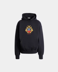 Hoodie With Bally Crest Logo In Navy Blue Cotton