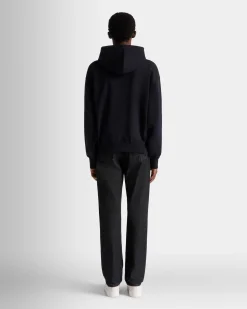 Hoodie With Bally Crest Logo In Navy Blue Cotton