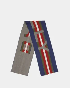 Jacquard Scarf In Marine Wool And Silk Mix