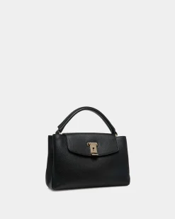 Lock Me Small Top Handle Bag In Black Grained Leather