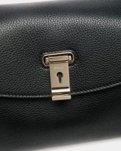 Lock Me Small Top Handle Bag In Black Grained Leather
