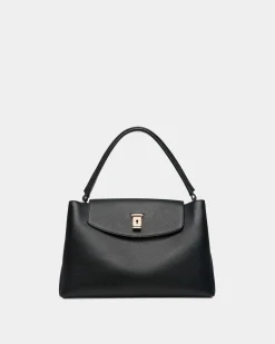 Lock Me Top Handle Bag In Black Grained Leather