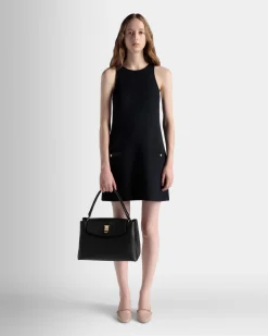 Lock Me Top Handle Bag In Black Grained Leather