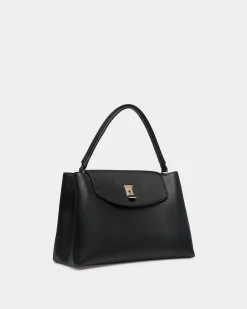 Lock Me Top Handle Bag In Black Grained Leather