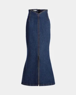 Long Skirt In Medium Blue Cotton