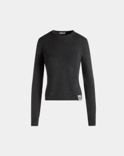 Long Sleeve Knit Top In Dark Grey Cashmere