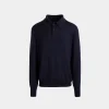 Long Sleeve Polo With Bally Crest Logo in Navy Blue Cashmere Blend