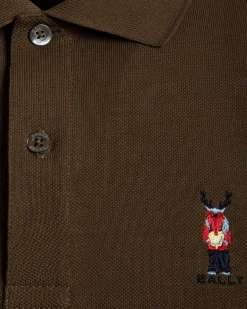 Long Sleeve Polo With Forest Mask In Brown Cotton
