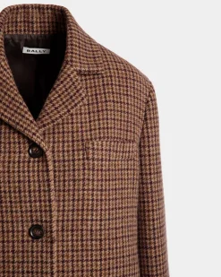 Midi Coat In Multibrown Check Wool