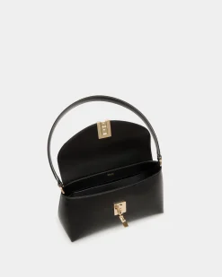 Ollam Small Top Handle Bag In Black Leather